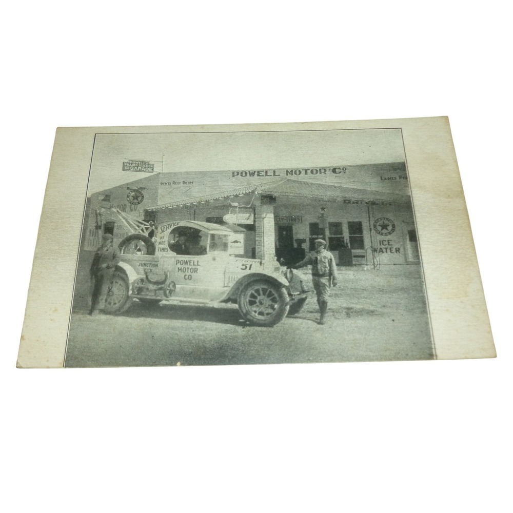 1920s Junction TX Powell Motor Co Tow Truck Wrecker‎ Gas Station RPPC